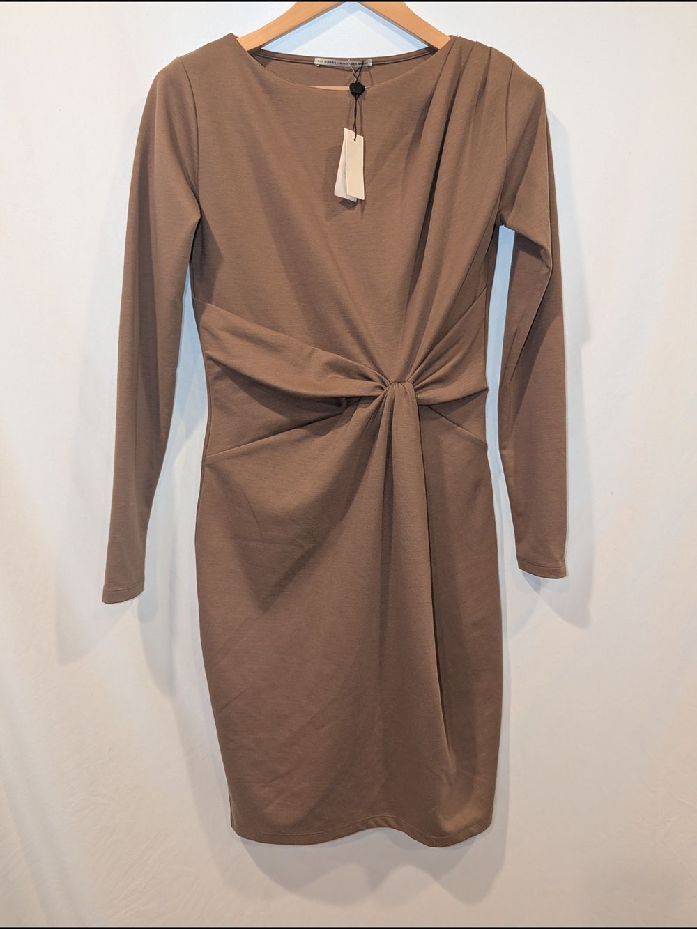 Day Birger et Mikkelsen Twist Front Long Sleeve Sheath‎ Dress Taupe Brown Small